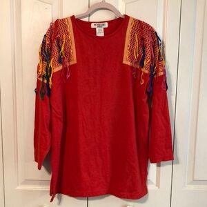 Vintage 80s Victoria Jones Colorful Rainbow Ribbons Long Length Top Size 1X